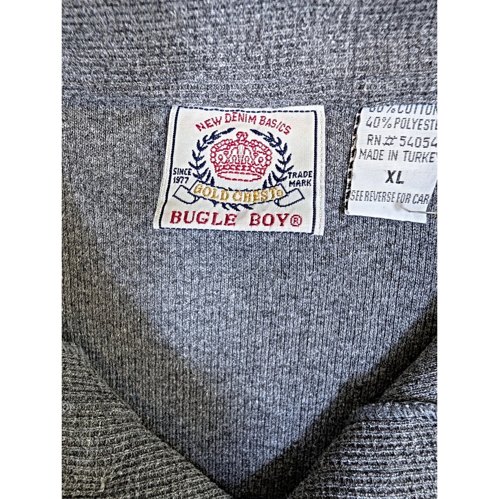 Bugle Boy Vintage Mens XL Oversized Thermal Waffle Knit Polo Shirt Charcoal Grey - Picture 2 of 6